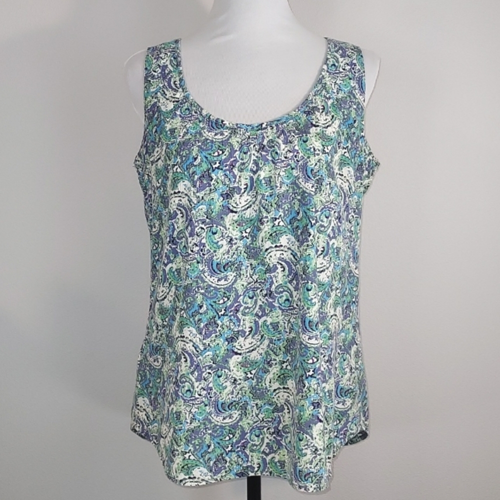 Eddie Bauer Floral Paisley Patterned Sleeveless Blouse Cotton Tank Top Size Med